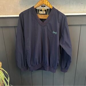 IZOD Vintage 90s Navy Nylon Golf Windbreaker Jacket Size S Unisex Logo V Neck‎